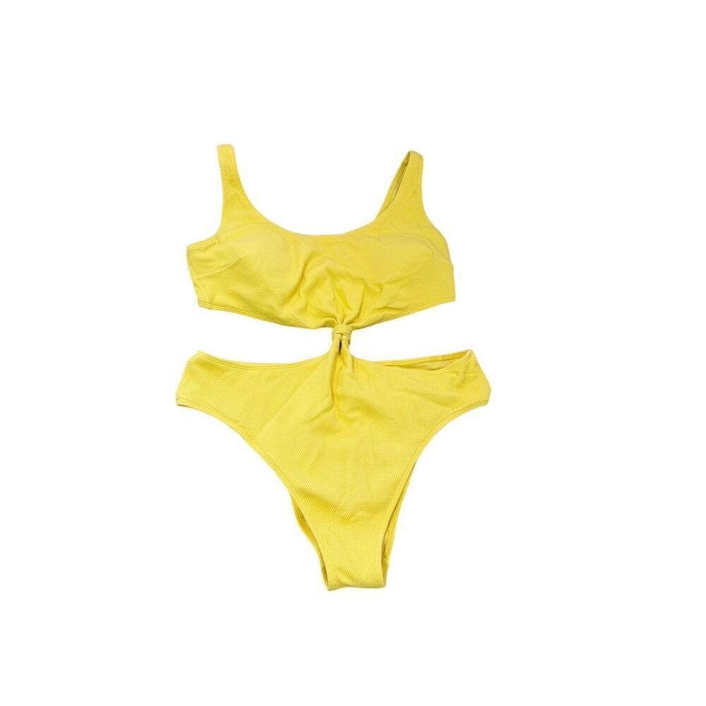 Abercrombie Fitch Yellow‎ Textured Knot Front One Piece Swimsuit Womens Size XL